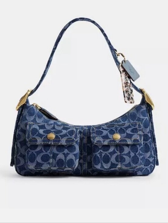Coach Handbags - Coach Denim Signature Shoulder Bag in Blue with Gold-Tone Hardware